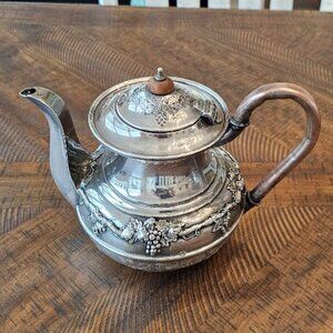 Antique Vintage Baker Ellis Silver Plated Coffee Pitcher Grapes Menorah Stamp